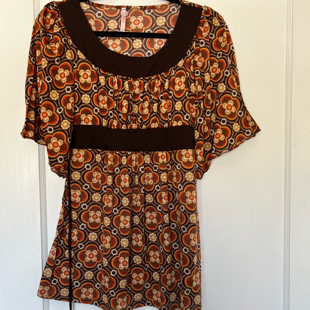 1960s  1970s Sixties Seventies Vintage Print Shirt Dress Halloween Costume